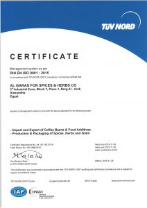 AL garas spices & herbs ISO 9001 Certificate
